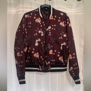a.n.a Burgundy Floral Bomber Jacket
